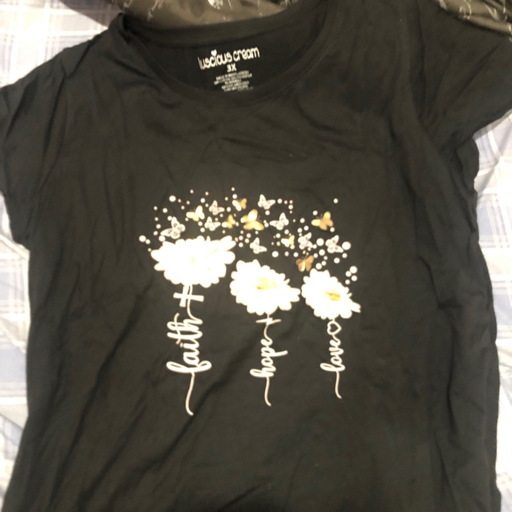 Black T-shirt, Faith, Hope, Love Text